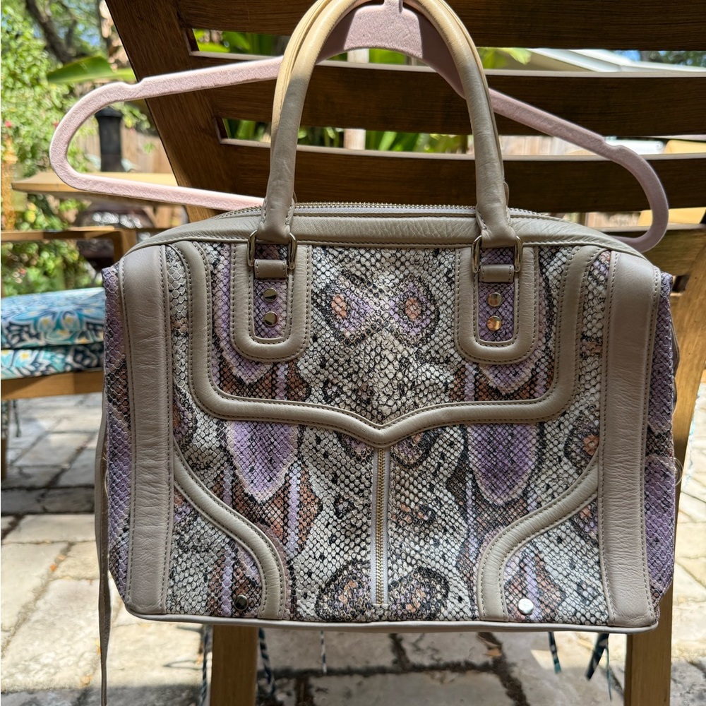 Rebecca Minkoff Cream and Purple Satchel with Elegant Detailing